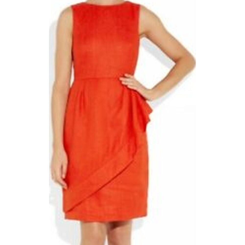 J. Crew Cha Cha Peplum Dress 100% Linen Sleeveless Ruffle Cutout Red Orange 0